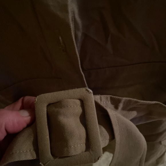 Express long tan top with belt. Runs tight. - Picture 2 of 6